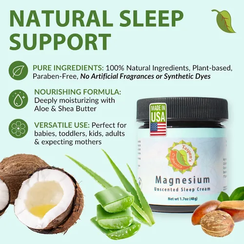 Vista 2 de Taspen's Organics Crema para dormir sin perfume de magnesio Magnesio tópico natural nocturno para bebés, niños pequeños, niños y embarazos