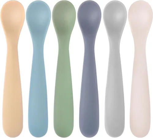 Vista 8 de Eascrozn Cucharas para bebé, paquete de 6 cucharas de alimentación de Marrón