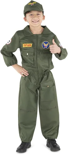Vista 4 de Dress Up America Top Gun - Disfraz de piloto de combate de la Fuerza Aérea - Disfraz de piloto de combate de la Segunda Guerra Mundial para niños