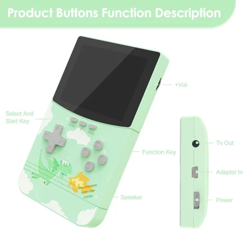 Vista 6 de Consola de juegos retro, consola de juegos portátil con 500 juegos FC, juego de mano con pantalla HD de 3 pulgadas y batería recargable de 1000 mAh