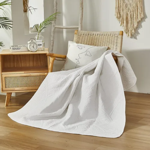 Vista 6 de Brandream Manta blanca de algodón para cama, sofá, funda de cama, manta decorativa sólida de 47 x 60 pulgadas