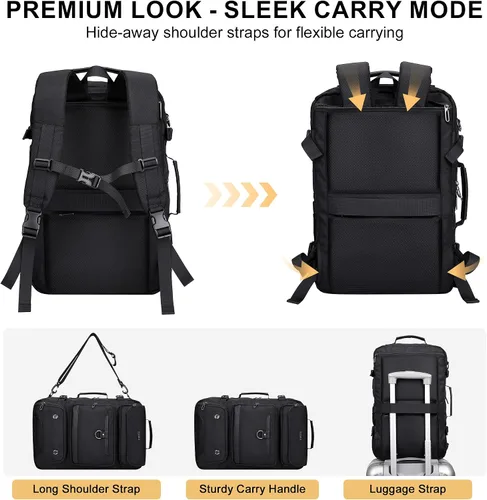Vista 4 de PIJUSHI Mochila de viaje de mano para mujeres y hombres, bolsa de lona convertible, mochila de equipaje grande, para laptop de 16 pulgadas