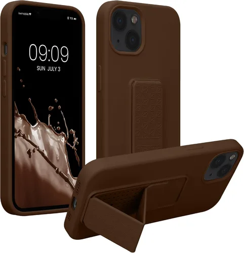 Vista 10 de kwmobile Funda compatible con Apple iPhone 13 - Funda con correa de mano y soporte revestimiento de silicona TPU suave - Azul Báltico