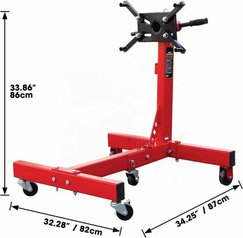 Vista 5 de BIG RED Soporte de motor giratorio de acero, capacidad de 3/4 toneladas (1,500 libras) con marco plegable, 5 ruedas, 4 brazos ajustables, cabezal