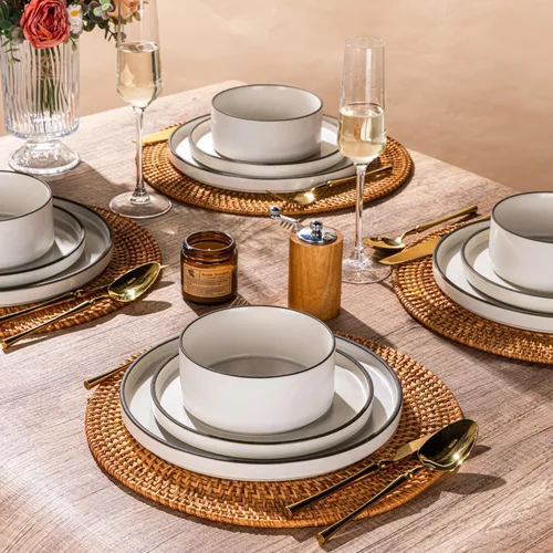 Vista 8 de LERATIO Platos de Cerámica, Juego de 6 Platos Planos de Ensalada de 8.0 Pulgadas, Platos Modernos de Borde Alto para Cocina, Aptos para Microondas