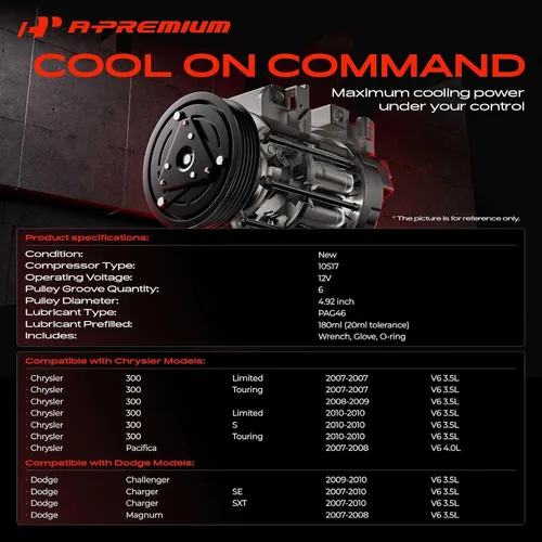 Vista 2 de A-Premium Compresor de A/C con embrague compatible con Chrysler 300 2007-2010, Dodge Charger Challenger 2009-2010, Magnum 2007-2008, 3.5L 4.0L