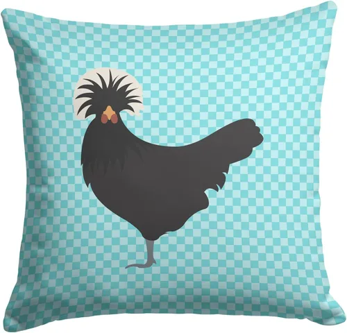 Vista 349 de Caroline's Treasures BB8163PW1414 Beltsville - Almohada decorativa de tela a cuadros pequeños, color blanco, pavo y gallina azul, lavable a máquina