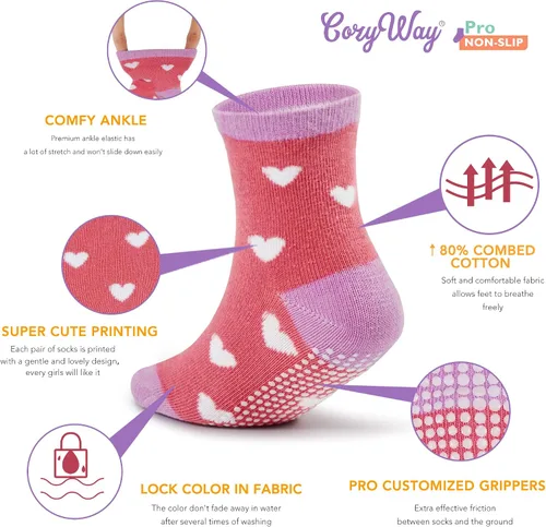 Vista 2 de CozyWay Non Slip Toddler Socks 612 Pairs with Grip for Boys Girls Baby Infants Kids Anti Skid Cotton Crew Socks 1-9 Years