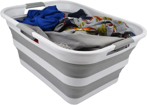 Vista 5 de SAMMART Cesta plegable de plástico para la ropa sucia de 42L (11 galones), contenedor de almacenamiento plegable y organizador, tina de lavado