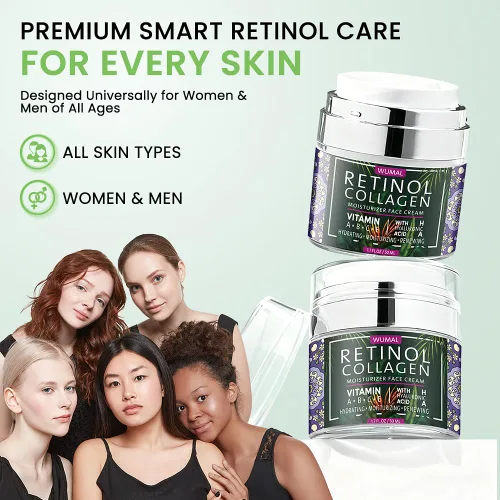Vista 8 de Crema de retinol con colágeno y ácido hialurónico, hidratante facial para mujeres y hombres, reduce arrugas, líneas finas y sequedad, 1.7 onzas