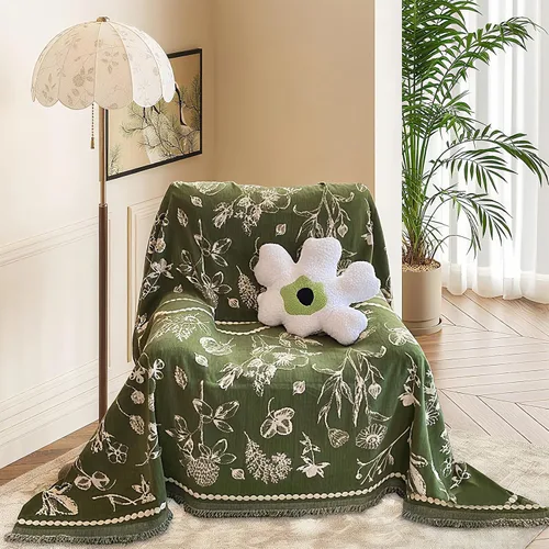 Vista 7 de DREAMINGO Funda para sillón reclinable con estampado floral verde y botánico de jacquard, 1 cojín, acogedora funda de felpilla para sala de estar