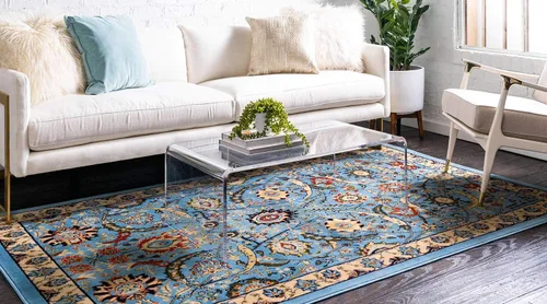 Vista 2 de Unique Loom Espahan Collection - Alfombra de área Cape Cod (2 pies 2 pulgadas x 3 pies 1 pulgada, rectangular, azul/negro)