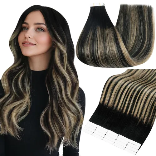 Vista 50 de Full Shine - Extensiones de cabello humano con cinta adhesiva, 10 pulgadas, sin costuras, color 1 negro azabache de 1.06 oz, cinta invisible