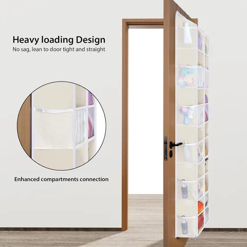 Vista 5 de Univivi Organizador para colgar sobre la puerta, 6 niveles detrás de la puerta con bolsillos profundos transparentes, organizador colgante para Beige