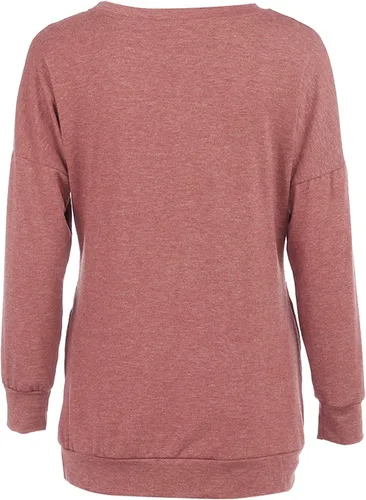 Vista 3 de Camisetas de otoño para mujer, estilo casual, ajuste holgado, cómodas, bonitas, sudaderas de manga larga con cuello redondo