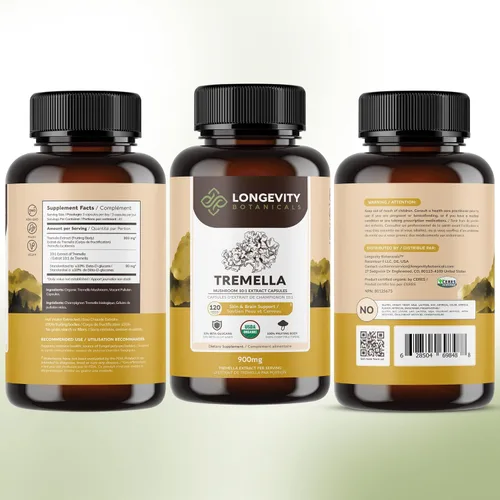 Vista 9 de Longevity Botanicals Cápsulas orgánicas de hongos Tremella Extracto de suplemento de 120 unidades Cuerpo fructífero de hongos de nieve ≥10%