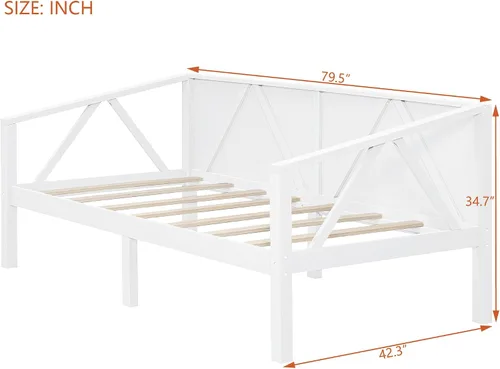 Vista 2 de Harper & Bright Designs Sofá cama de madera maciza tamaño individual, sofá cama multifuncional con soporte de listones de madera, marco de cama