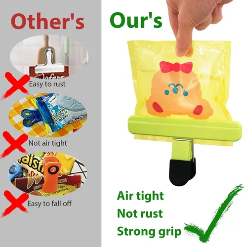 Vista 3 de Clips para bolsas de chips, 9 unidades, herméticos, resistentes y resistentes clips de plástico para almacenamiento de alimentos, abrazaderas