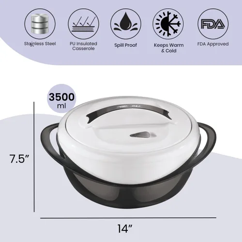Vista 2 de Pinnacle Cacerola Grande Aislada con Tapa de 3.6 cuartos. Elegante Olla Caliente Calentador/Enfriador de Alimentos - Tazón Térmico para Servir