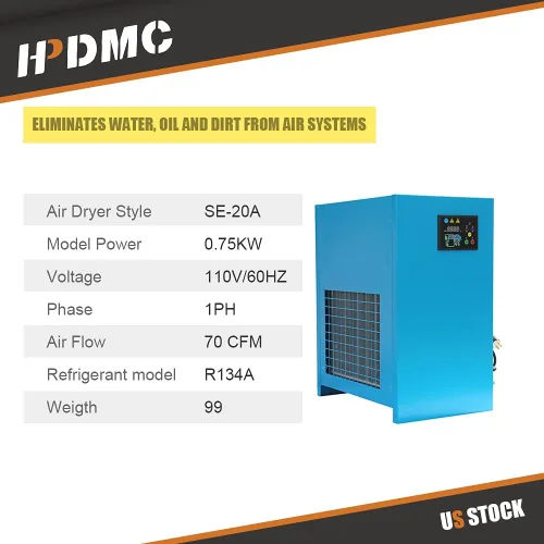 Vista 2 de Secador de aire comprimido refrigerado industrial 70 CFM 110V/60HZ/1-Phase para compresor de aire 15-20 HP R134a