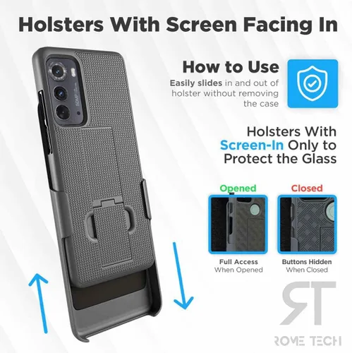 Vista 4 de Funda diseñada para Motorola Edge (2022) con funda de clip para cinturón, funda con función atril, color negro