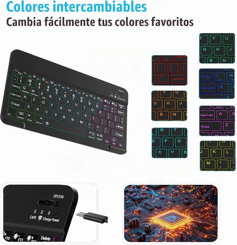 Vista 3 de Funda de teclado para Samsung Galaxy Tab A9+ Plus 2023/A11+ Plus 2025 de 10.9 pulgadas, incluye mouse y teclado magnético con retroiluminación Negro