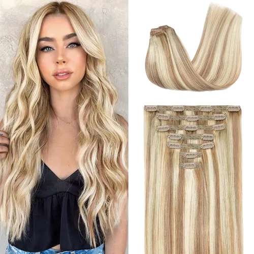 Vista 8 de Extensiones de cabello humano real con clip, extensiones de cabello humano real sin costuras, extensiones de cabello humano real de 16 pulgadas