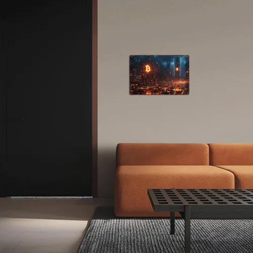 Vista 7 de Bitcoin Cityscape - Letrero de metal con diseño de paisaje urbano vintage, letrero de lata de viaje retro para hombre, cueva, bar, garaje