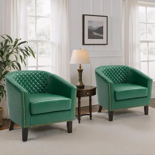 Vista 41 de Pia Ricco Silla de Acento Tipo Barril de Cuero Sintético, Silla de Club Moderna con Brazos, Cómoda Silla Individual Tapizada con Patas de Madera