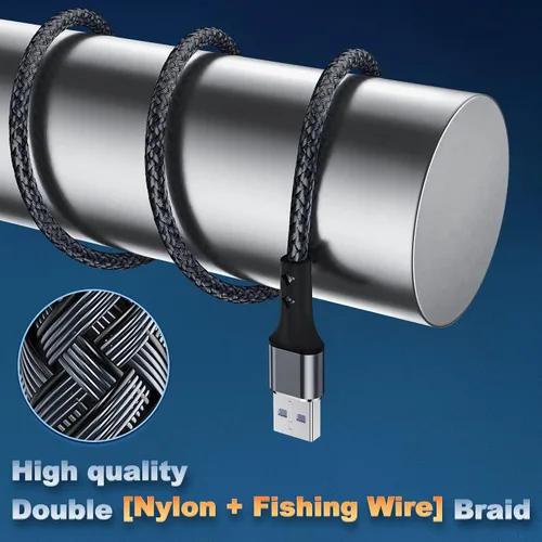 Vista 7 de Paquete de 2 cargadores de iPhone de 3 pies para Apple MFi, cable Lightning trenzado de nailon fuerte, cable de carga USB rápida de 2.4 A