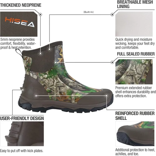 Vista 2 de HISEA Excursion Pro - Botas de lluvia para hombre, altura hasta el tobillo, de neopreno, botas de caza, impermeables, aisladas, al aire libre, botas