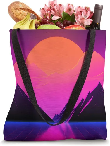 Vista 4 de Synthwave Landscape Retrowave 80s Vaporwave Tote Bag