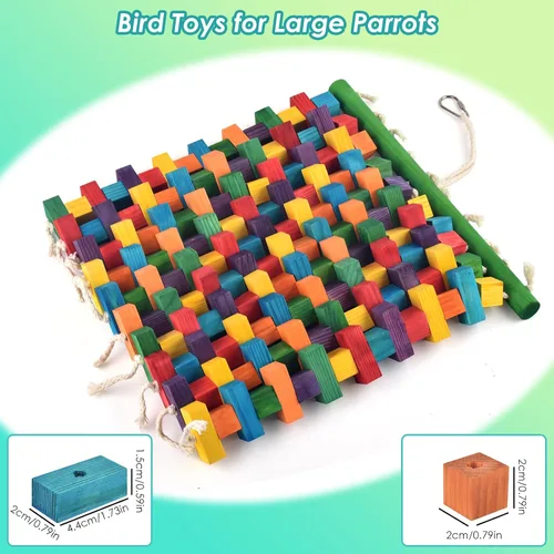 Vista 3 de DBNESS Juguete grande para pájaros, juguetes de loro de 20 pulgadas para jaula, bloques de madera naturales multicolor para masticar guacamayos