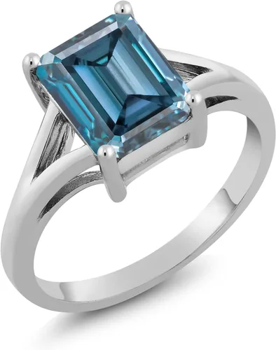 Vista 63 de Gem Stone King Anillo de compromiso solitario con diseño clásico de vástago dividido para mujer, plata de ley 925, piedra natal de piedra preciosa