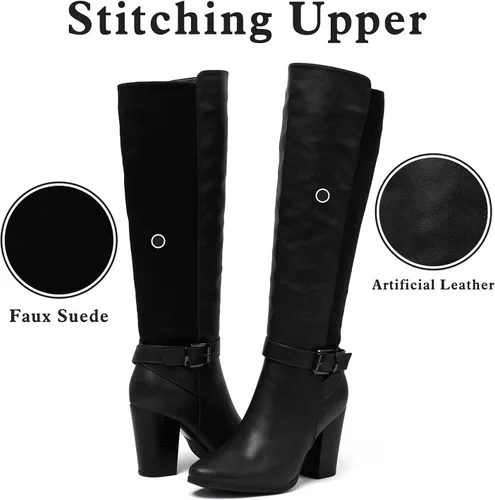 Vista 4 de Botas altas hasta la rodilla con cremallera para mujer, botas de tacón alto y grueso