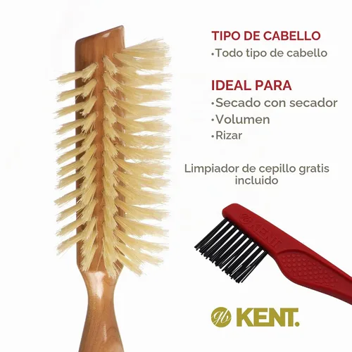 Vista 2 de Kent LC7 Cepillos de pelo medio radiales para mujer, cepillo de pelo rizado hecho de madera de cerezo, cepillo de cerdas de jabalí natural blanco