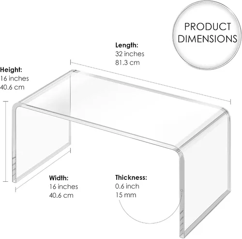 Vista 4 de Mesa auxiliar transparente y mesa de centro pequeña, elegante mesa de sofá con bordes redondeados, mesas de sala de estar en cascada de acrílico