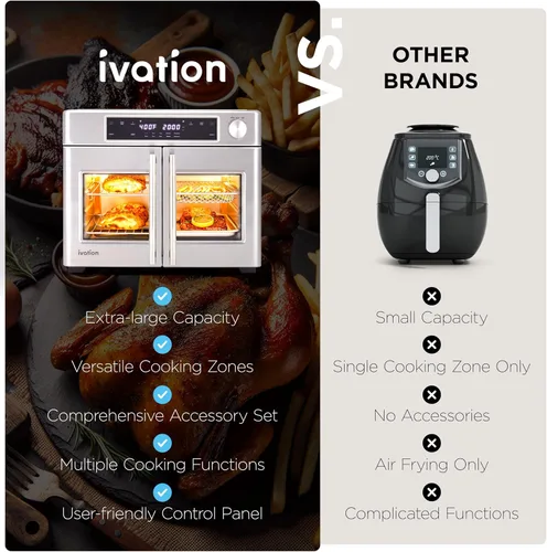 Vista 8 de Ivation Horno freidora de aire de doble zona con puerta francesa - 32 cuartos de galón, horno tostador de convección combinado, multifunción de 10
