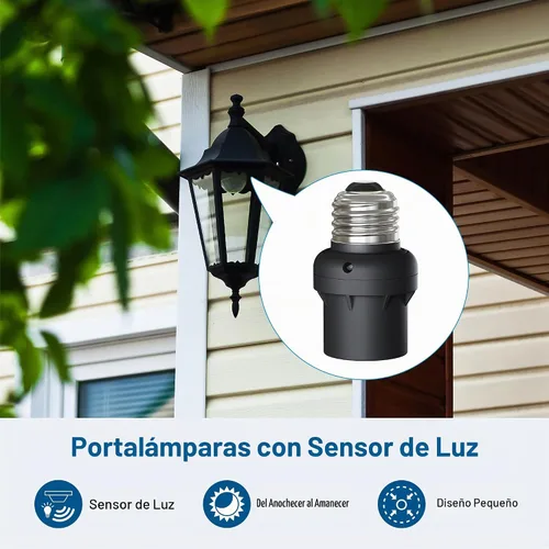 Vista 2 de DEWENWILS Enchufe Sensor de Luz, Enchufe Sensor de Atardecer a Amanecer E26 E27, Enchufe de Bombilla para Luminarias, Compatible con Bombillas Negro