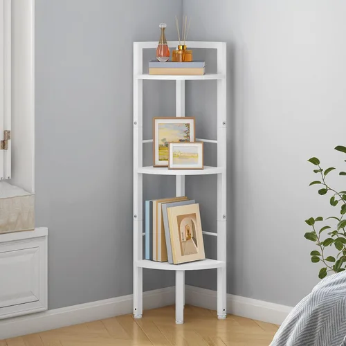 Vista 11 de Tajsoon Corner Shelf Stand 4 Tier 48.5" with Metal Frame, Rustic Brown Marrón rústico