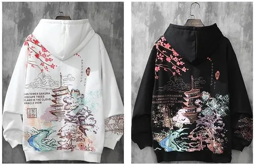Vista 6 de Y2K - Sudadera con capucha de anime estético Sakura, estampado japonés Harajuku, de gran tamaño, con cremallera, sudadera con capucha, ropa Alt Emo