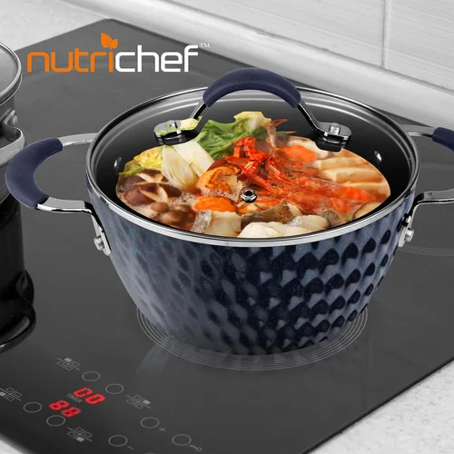 Vista 6 de NutriChef Olla de cocina antiadherente duradera, utensilios de cocina de alta calidad con tapas de vidrio templado transparentes, 2.1 cuartos