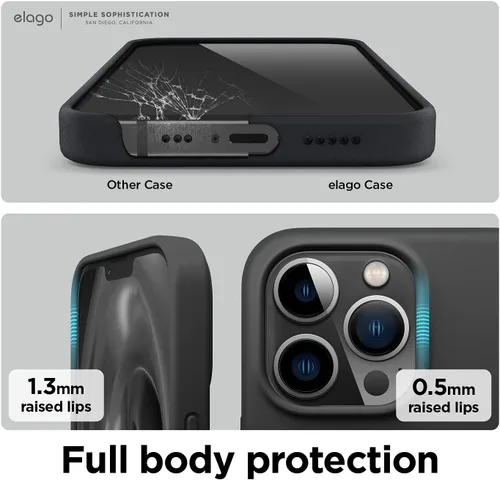 Vista 5 de elago Compatible con funda para iPhone 13 Pro, funda de silicona líquida, cubierta protectora de cuerpo completo, delgada, forro de microfibra Negro