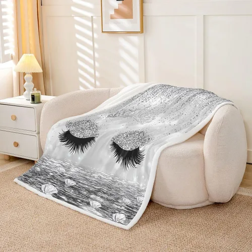 Vista 11 de Erosebridal Manta de vellón de pestañas de 40 x 50 pulgadas, hermosa manta de maquillaje femenino para niñas y mujeres, decoración de dormitorio