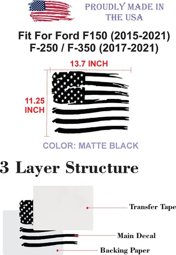 Vista 2 de Compatible con Ford F150 (2015-2021) F-250 / F-350 (2017-2021) Adhesivos precortados para ventana de la bandera estadounidense Medio trasero