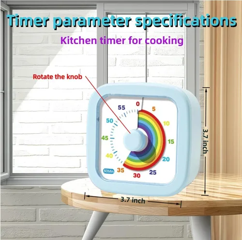 Vista 5 de Temporizador visual para niños, lindo arco iris, temporizador de cuenta regresiva de 60 minutos, gestión del tiempo para niños y adultos, Azul