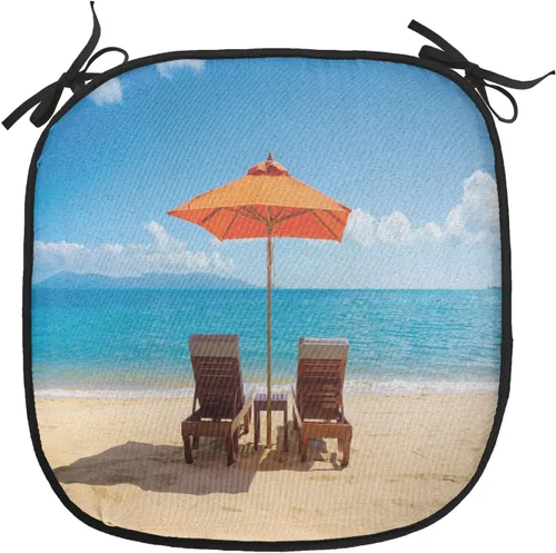 Vista 98 de Lunarable Cojín para silla costera, diván del desierto, descanso solitario, vacaciones, tropical, resort playa, ocio, asiento acolchado para cocina