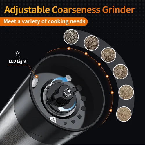 Vista 3 de 1 pieza de molinillo eléctrico de sal y pimienta USB recargable con luz LED cálida, grosor ajustable Lidaop de gran capacidad molinillo automático
