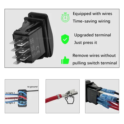 Vista 4 de Interruptor basculante de señal de giro LED ámbar de 7 pines ON-OFF-ON DPDT con cables de puente para motocicleta UTV ATV SXS carrito de golf