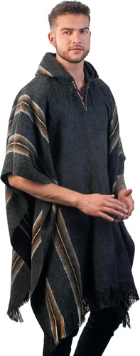 Vista 7 de Poncho con capucha de alpaca para hombre, cálido y suave, capa